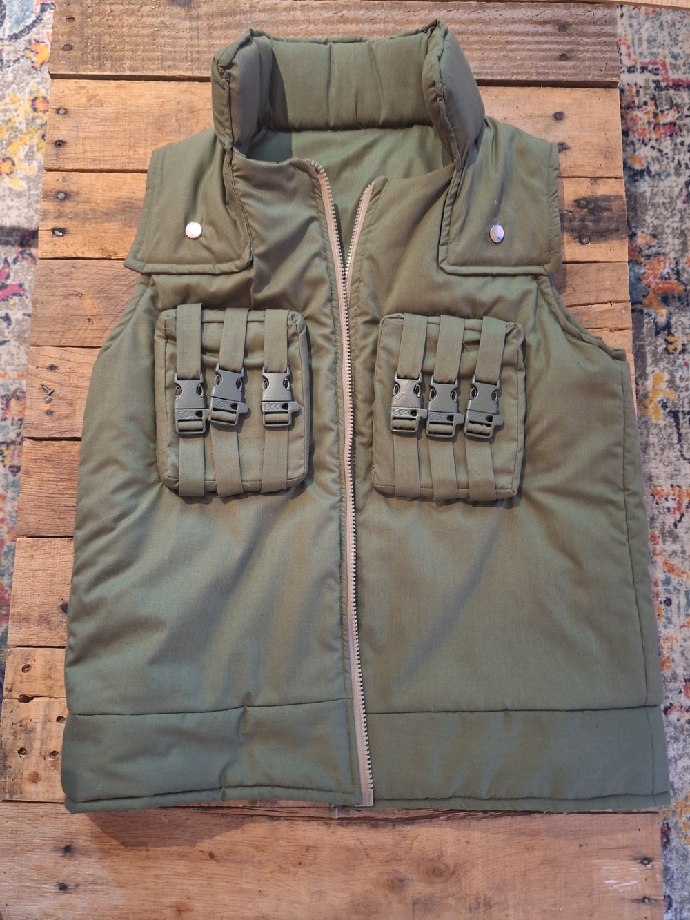 Naruto Olive Green Puffer Vest with Utility Pockets
